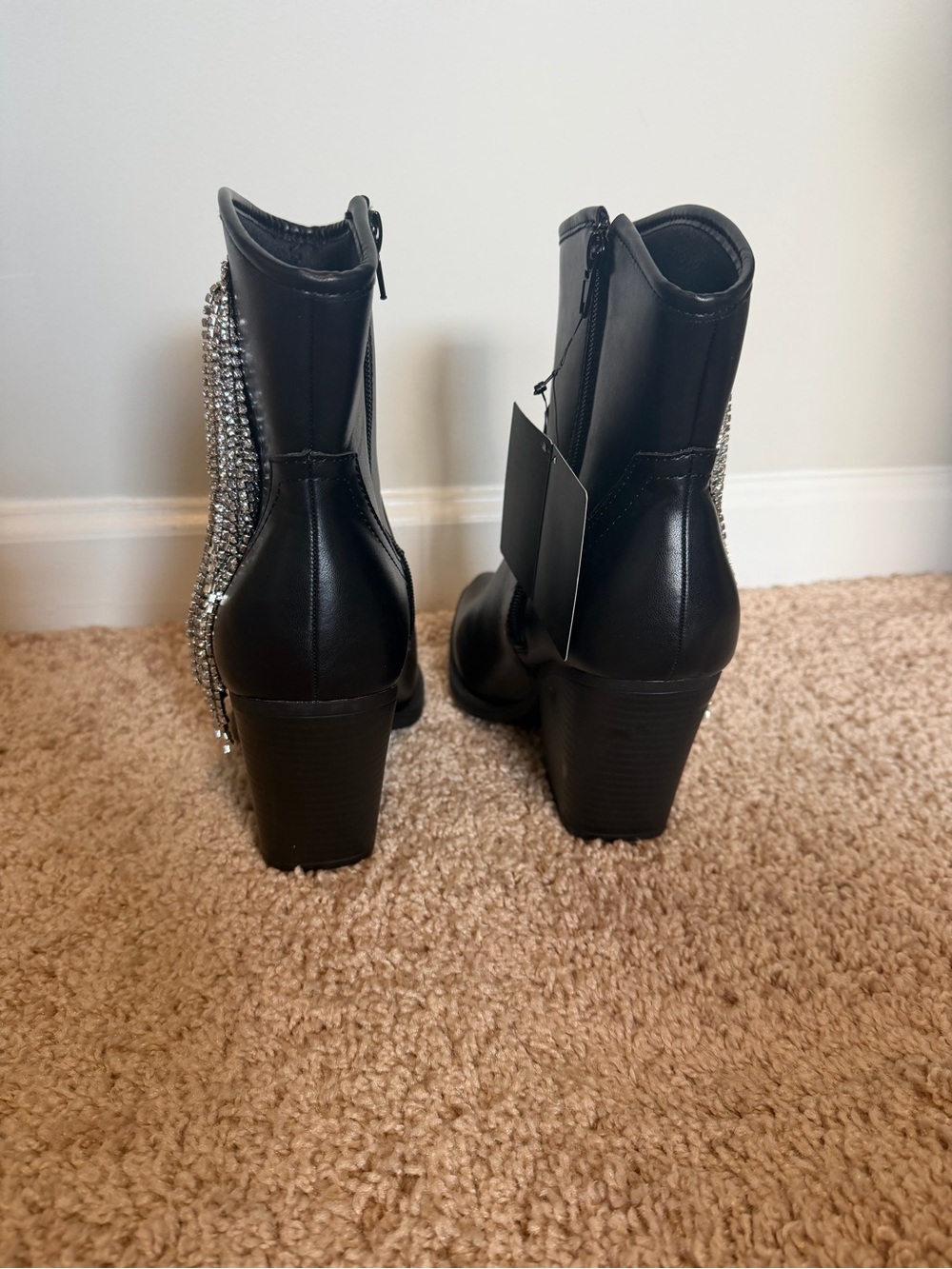 NWT Black Ankle Boots with Rhinestone Fringe - Picture 5 of 8